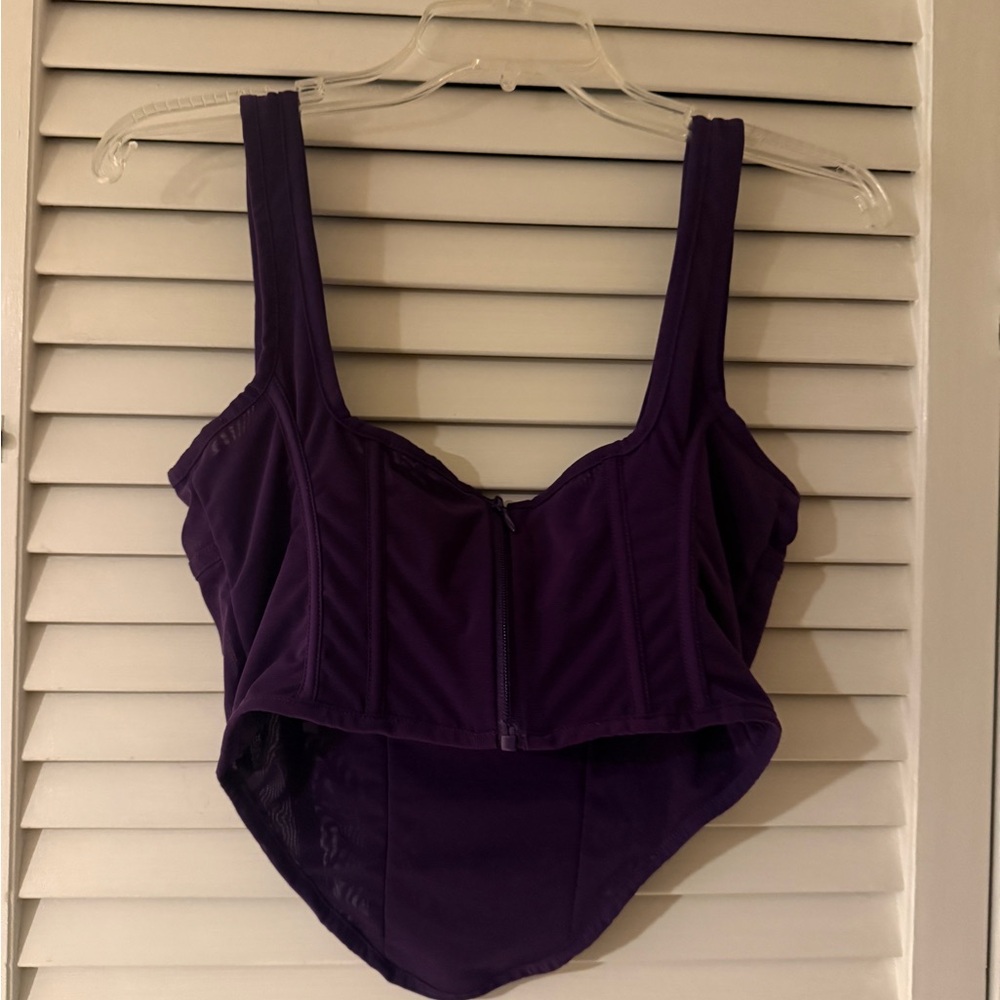 House of CB Vibrant Purple Mesh Bodysuit - Picture 2 of 4